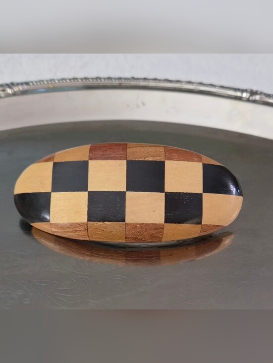 Artisan Accessories - Vintage Handmade Hawaiian Koa Wood Checkerboard Inlay Hair Barrette Clip